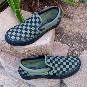 Vans Unisex black army green Checkerboard Slip On men's 5.5 women's 7